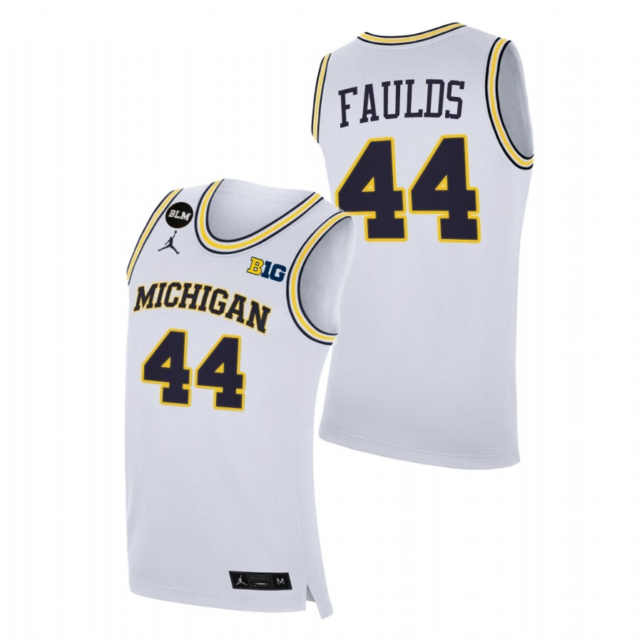 Michigan Wolverines Men's NCAA Jaron Faulds #44 White BLM College Basketball Jersey HID8449HX
